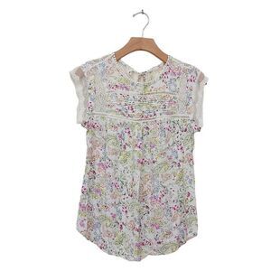 Anthropologie Meadow Rue Nellore Blouse Womens Small Beige Paisley Floral Boho